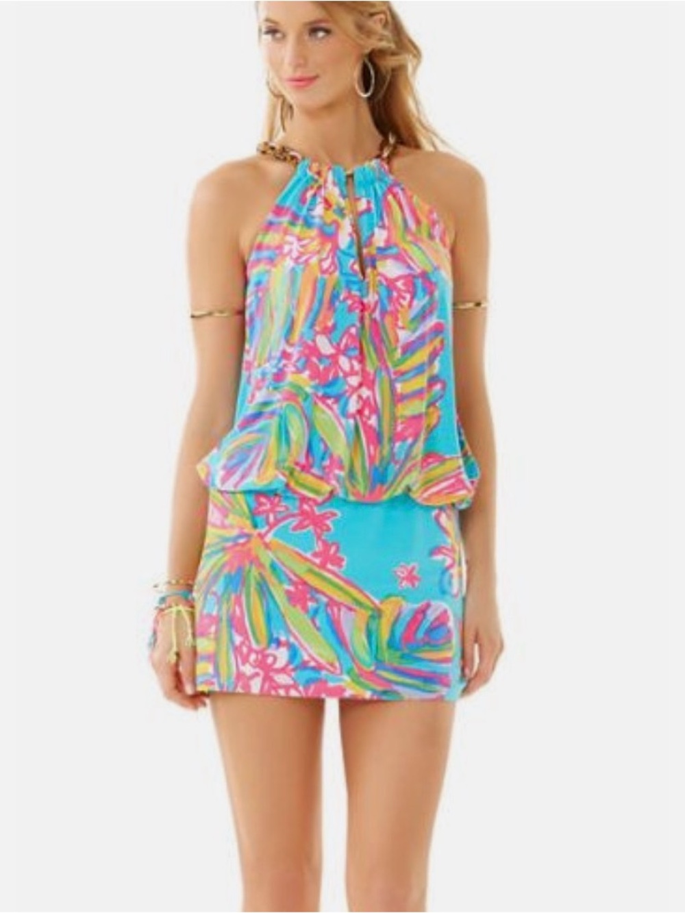 Lilly Pulitzer Siena Sea Blue Summer Haze Halter Dress S